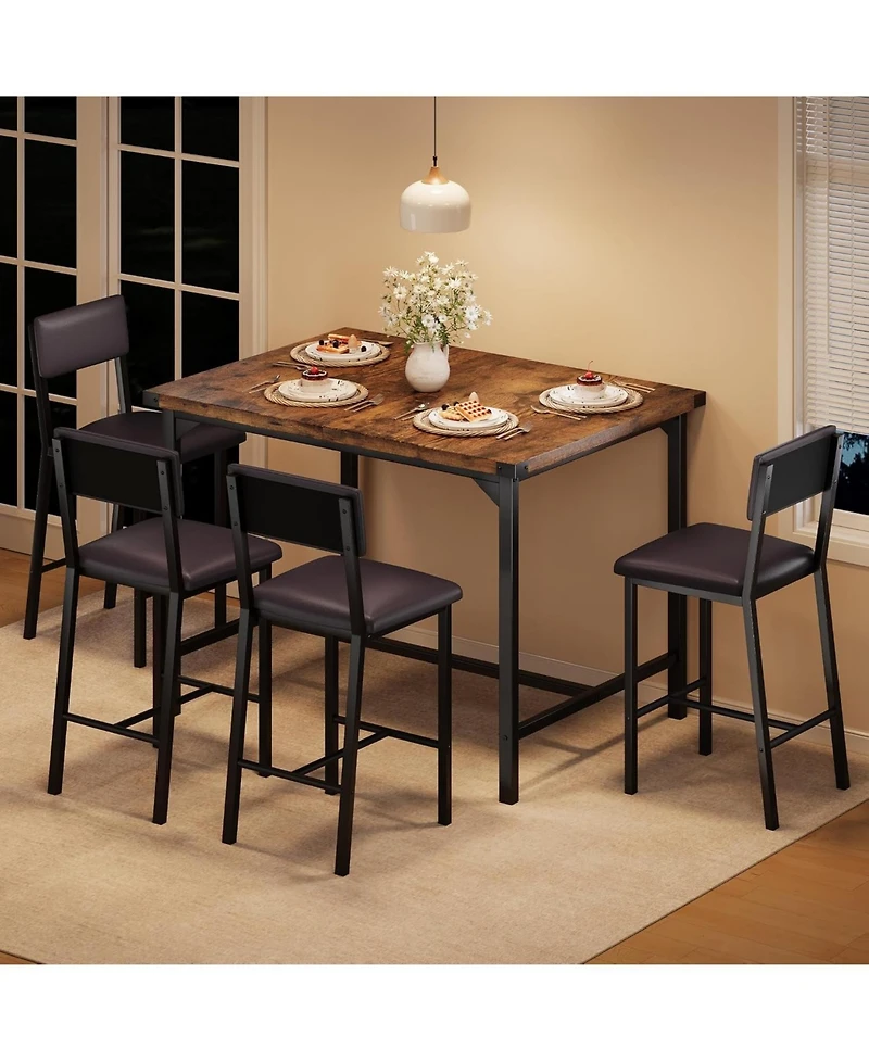gaomon 5-Piece Counter Height Dining Table Set with 4 Upholstered Bar Stools