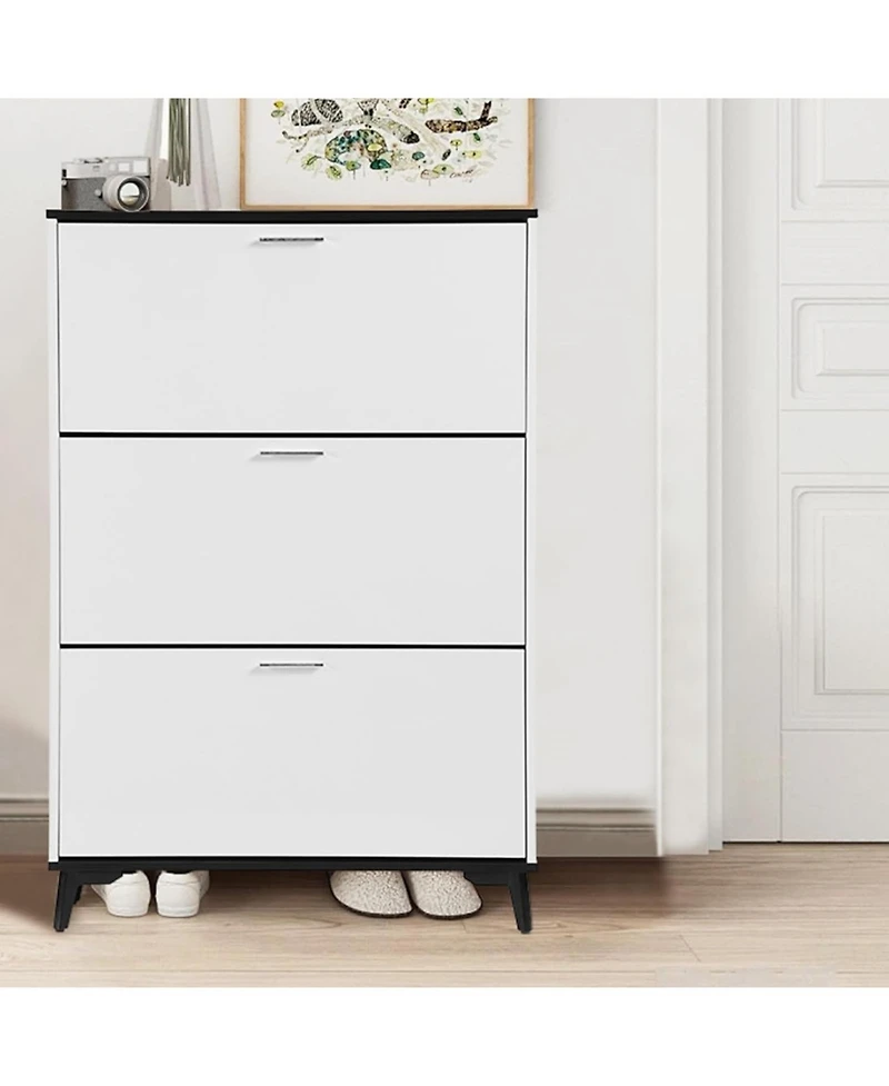 gaomon Narrow Rattan-Style Shoe Cabinet Flip Drawers and Adjustable Shelf