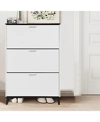 gaomon Narrow Rattan-Style Shoe Cabinet Flip Drawers and Adjustable Shelf