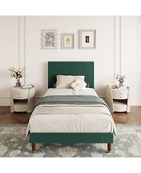 gaomon Twin Bed Frame with Fabric Upholstered Headboard, Metal Slats Support & Under-Bed Storage, Modern Bedroom