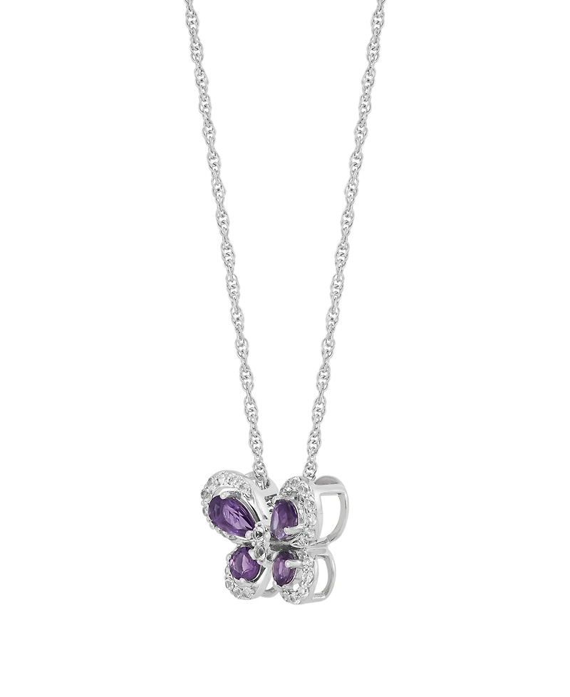 Macy's Amethyst (5/8 ct. t.w.) & White Sapphire (1/4 ct. t.w.) Butterfly Pendant Necklace in Sterling Silver