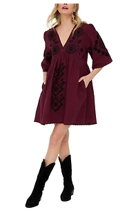 Raffya Women's Arabella V- Neck Embroidered Mini Dress