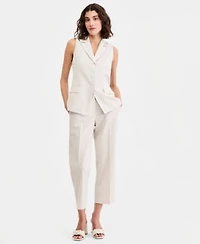 Jones New York Womens Sleeveless Button Front Lapel Vest Mid Rise Cropped Pants
