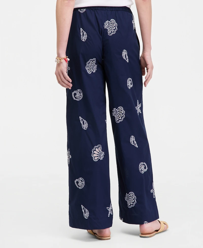 On 34th Women's Shoreline Embroidered Cotton Pull-On Pants, Macy's Exclusive