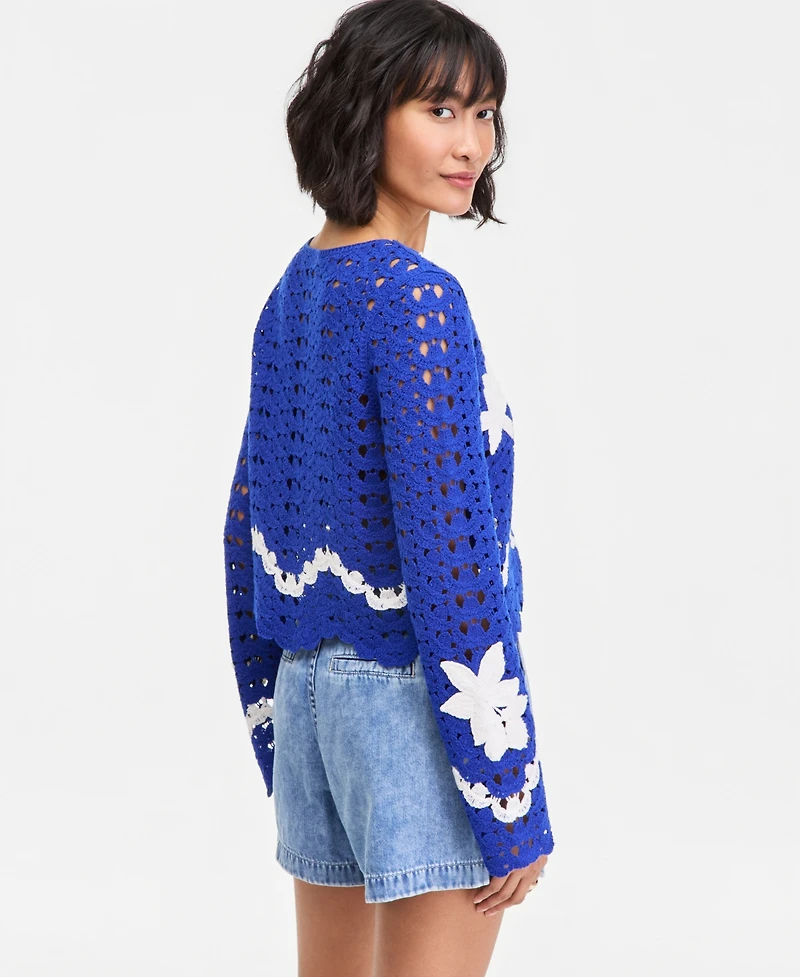 On 34th Women's 3D Flower Crochet Sweater, Macy's Exclusive