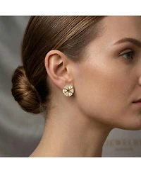 14k Gold Plated with Cubic Zirconia Pave Large Modern Abstract Flower Stud Earrings