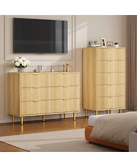 gaomon Fluted 6-Drawer Dresser, 39.4" Wide Modern Wooden Chest with Metal Handles, Large Storage Organizer for Bedroom, Living Room, Hallway