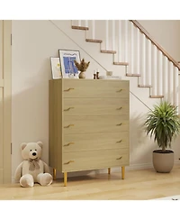 gaomon Farmhouse 5-Drawer Dresser, 44" Tall Rustic Wooden Chest with Bar Handles, Large Drawer Organizer for Bedroom, Living Room, Hallway