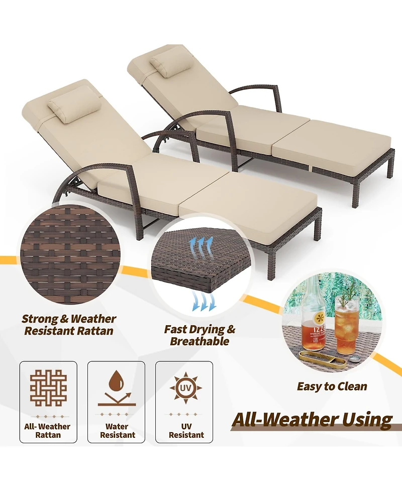gaomon Patio Furniture Outdoor Wicker Chaise Lounge Chair with Arms