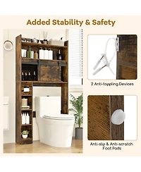 Gymax Over The Toilet Storage Cabinet w/ Sliding Barn Door Adjustable Shelves 2 Hooks