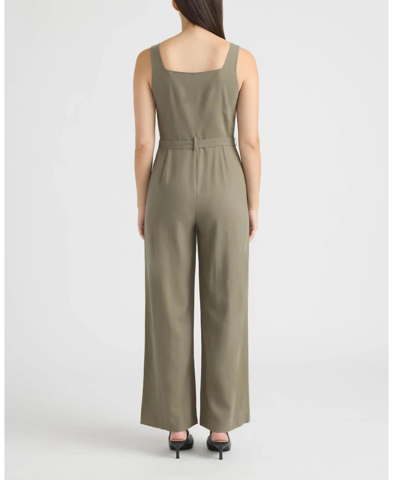 Ellen Tracy Women's Linen Jumpsuit with Embroidery Detailing