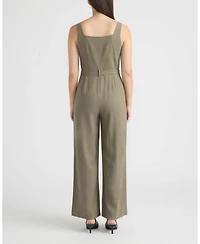Ellen Tracy Women's Linen Jumpsuit with Embroidery Detailing