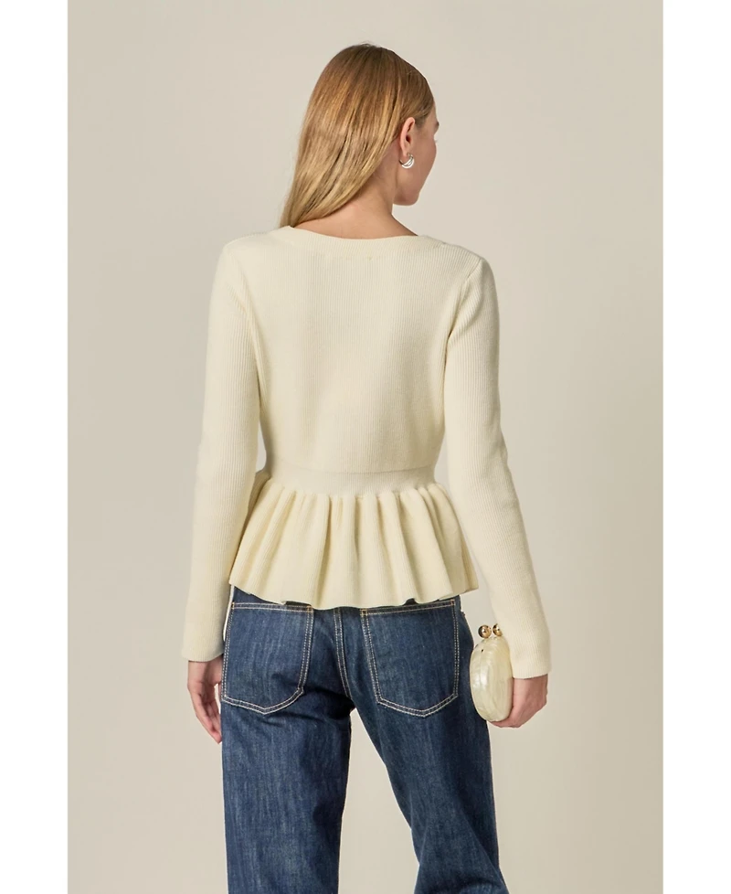 English Factory Women's Peplum Knit Long Sleeve Vest