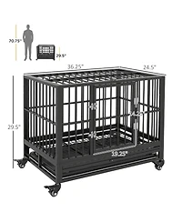 Aostirmotor 36" Heavy Duty Metal Dog Cage – Double Door Kennel with Lockable Wheels & Removable Tray