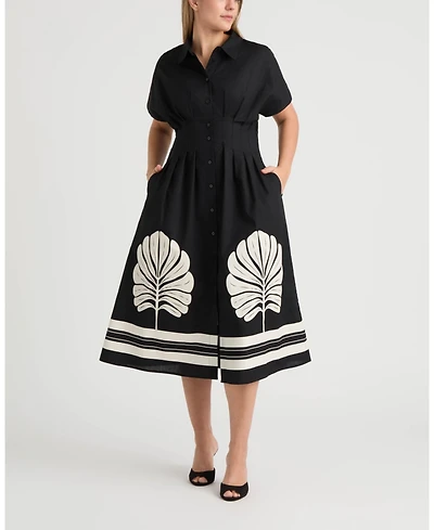 Ellen Tracy Women's Button Front Pleated Shirt Dress