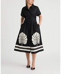 Ellen Tracy Women's Button Front Pleated Shirt Dress