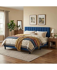 gaomon Bed Frame Queen Size with Adjustable Height Vertical Channel Tufted Headboard, Upholstered Platform Bed Frame with Sturdy Wooden Slats Support