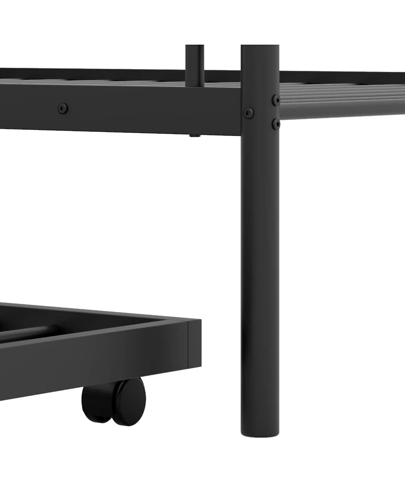 Sugift Twin Over Twin Metal Bunk Bed with Trundle, Ladder & Full Length Guardrails