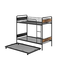 Sugift Twin Over Twin Metal Bunk Bed with Trundle, Ladder & Full Length Guardrails