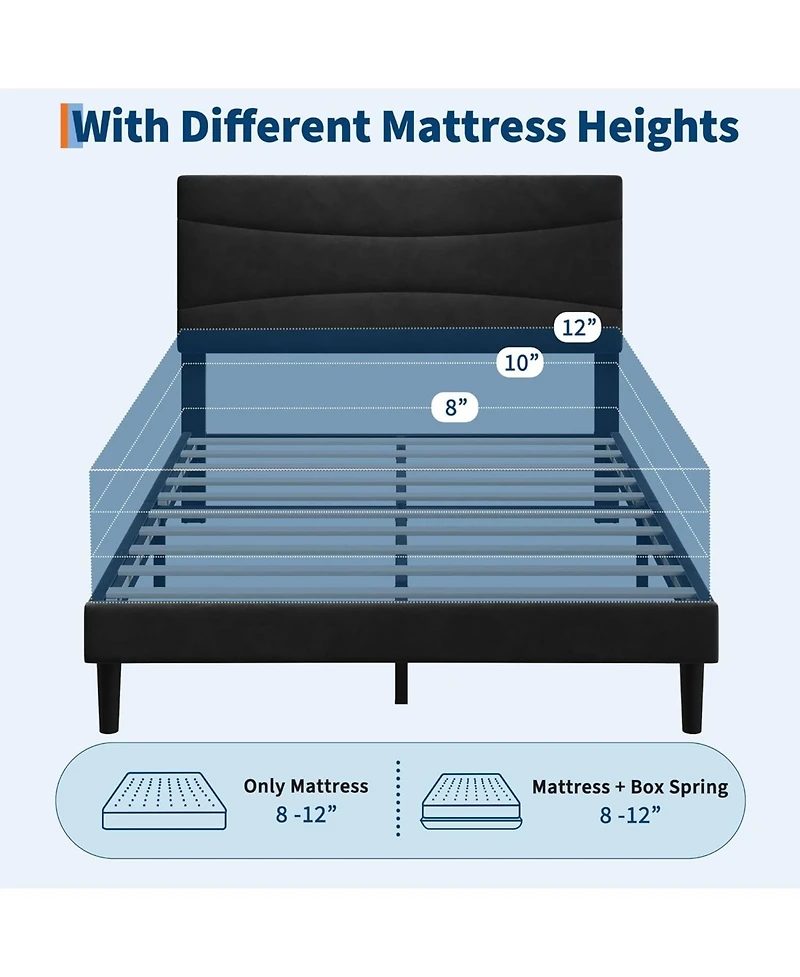 gaomon Bed Frame with Headboard, Velvet Upholstered Platform Bed Frame No Box Spring Needed with Under-Bed Storage and Strong Wood Slats Support