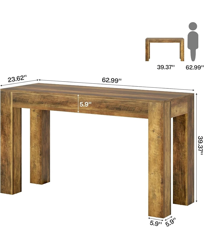 Tribesigns 63" Rectangular Dining Table, Rustic Wooden Kitchen Table with 4 Sturdy Legs