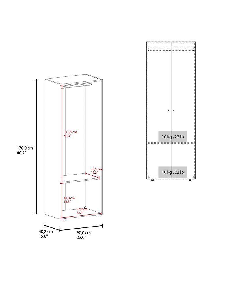 flynama Armoire with 2 Doors 2 Shelves in Wengue Bedroom Storage Cabinet