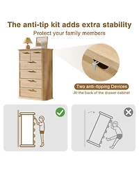 flynama Modern 6 Drawer Dresser 45 Tall with Curved Profile Wood Fluted Chest for Bedroom Living Room Entryway