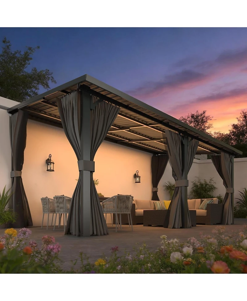 Aecojoy Outdoor Hardtop Metal Gazebo with Curtain and Netting