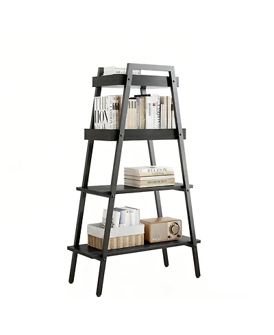 Yigii Ladder Shelf 4 Tier Wood Metal Frame Bookshelf Display Plant Stand Storage
