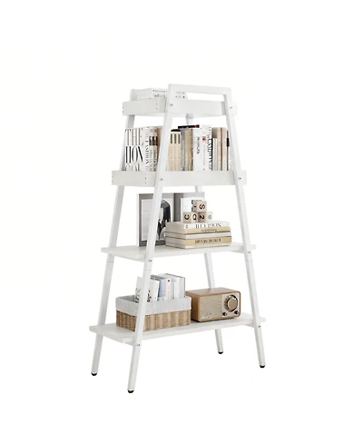 Yigii Ladder Shelf 4 Tier Wood Metal Frame Bookshelf Display Plant Stand Storage