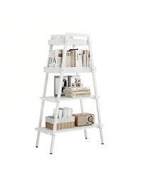 Yigii Ladder Shelf 4 Tier Wood Metal Frame Bookshelf Display Plant Stand Storage