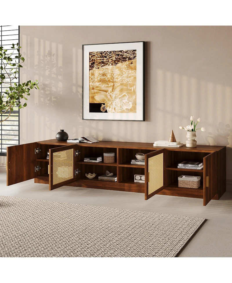 sumyeg 78" Cabinet Tv Stand with Rattan Door Media Console