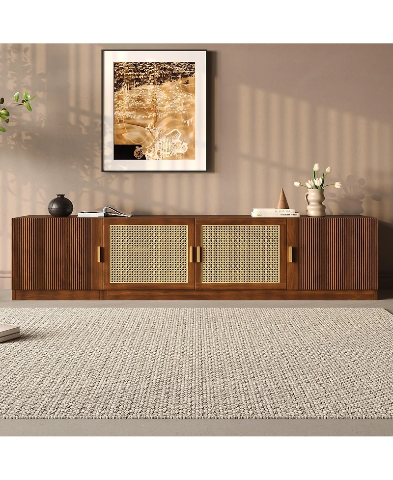 sumyeg 78" Cabinet Tv Stand with Rattan Door Media Console
