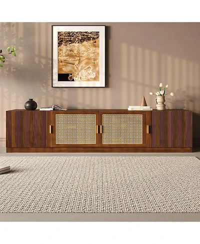 sumyeg 78" Cabinet Tv Stand with Rattan Door Media Console