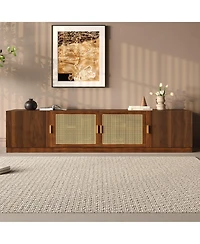 sumyeg 78" Cabinet Tv Stand with Rattan Door Media Console