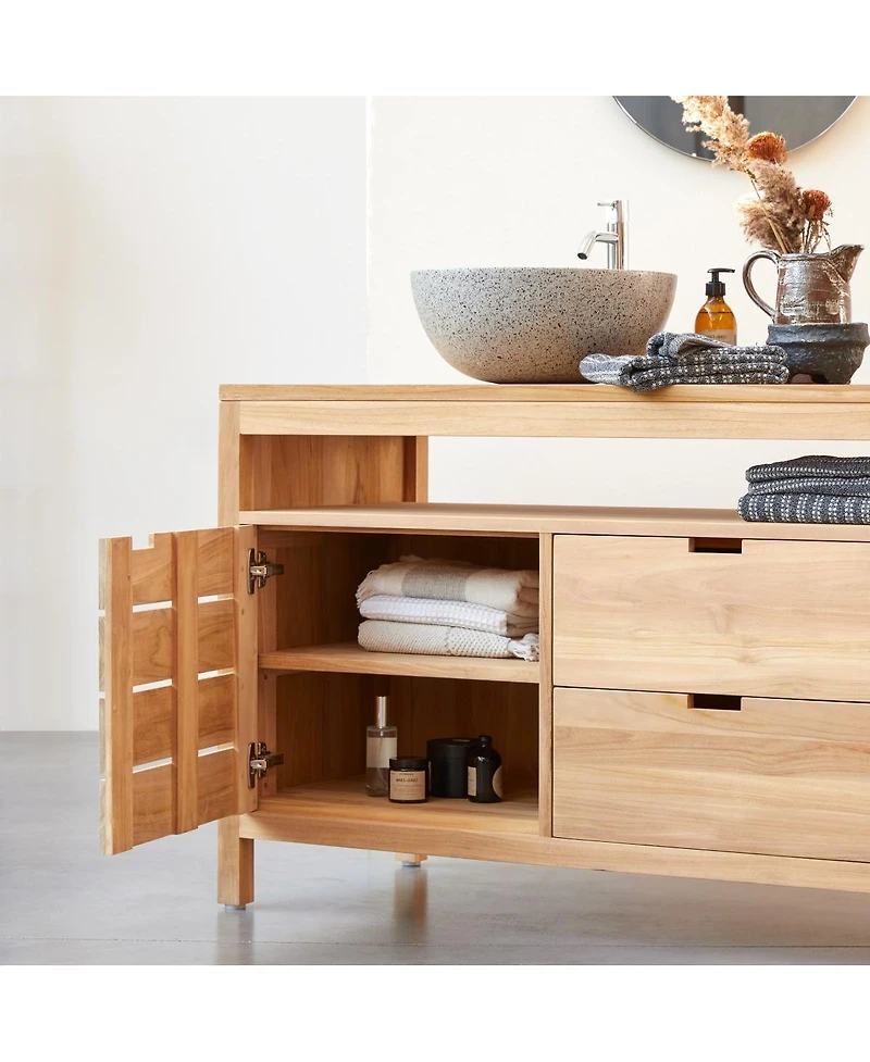 Tikamoon Solid teak wood vanity cabinet wash-stand counterdesign drawers bathroom