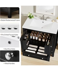 Tribesigns 30" Modern Bathroom Vanity with Sink, Bathroom Sink Cabinet with 2 Doors and 1 Drawer, Solid Wooden Frame, White