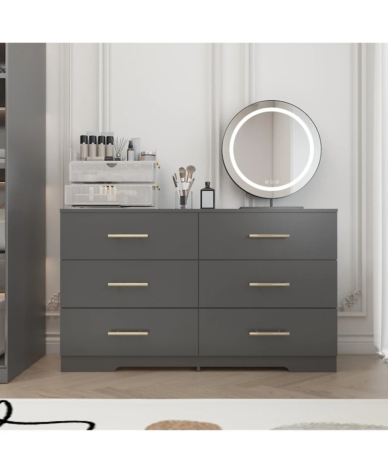 flynama Large 6 Drawers Chest Dresser Table with Golden Handles Modern Storage for Bedroom Living Room