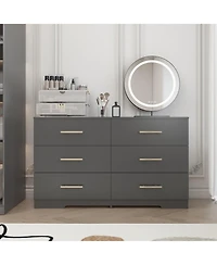 flynama Large 6 Drawers Chest Dresser Table with Golden Handles Modern Storage for Bedroom Living Room