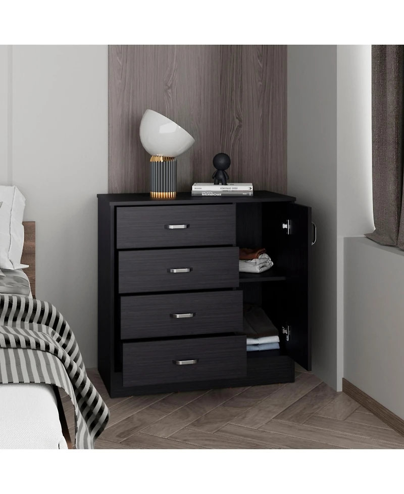 flynama Modern 5 Drawer Dresser Solid Wood Cabinet with Metal Handles for Bedroom Home Office Hallway