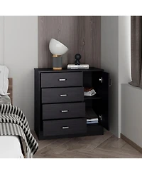 flynama Modern 5 Drawer Dresser Solid Wood Cabinet with Metal Handles for Bedroom Home Office Hallway