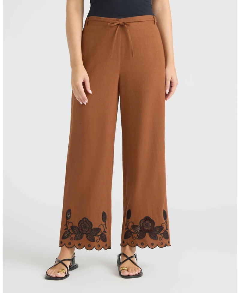 Ellen Tracy Women's Pull-On Cropped Pant with Embroidered Hem