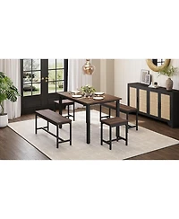 gaomon 5-Piece Extendable Dining Table Set for 4-8 People,63 Inch Kitchen Table with 2 Benches & 2