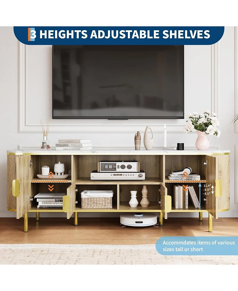 gaomon Luxury Fluted Tv Stand with Faux Marble Top & Curved Sliding Doors, Modern Entertainment Center for TVs Up to 80", Large Storage Media Console