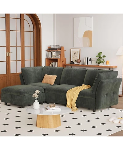 gaomon 97" L Shape Sectional Couches for Living Room, 3 Seater Sectional Sofa with Movable Ottoman and Pillows