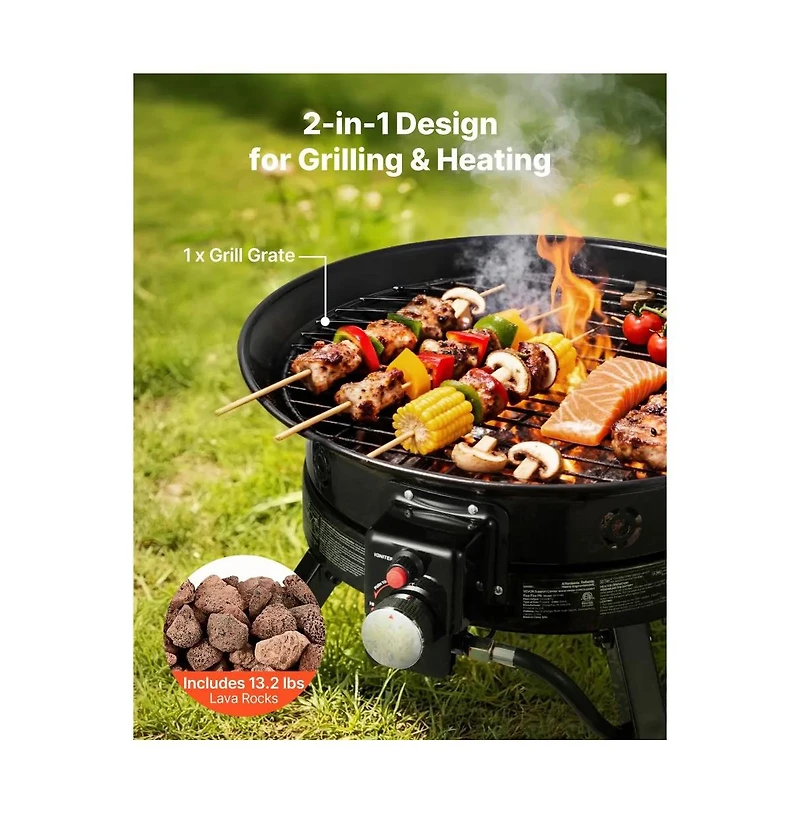 Slickblue 24 Inch Propane Fire Pit 53000 Btu with Grill Grate