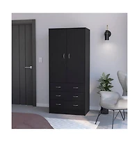 flynama Ramey Armoire Bedroom Storage Organizer with Hanging Rod Three Drawers and Stylish Hardware