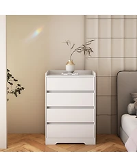 flynama 4 Drawer Dresser White 100 Waterproof Modern Wooden Cabinet Sturdy Frame for Bedroom Living Room Office