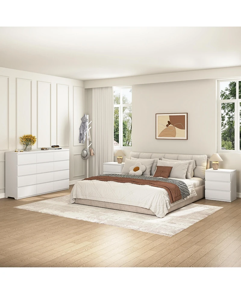 flynama White 12-Drawer Double Dresser Storage Cabinet for Bedroom