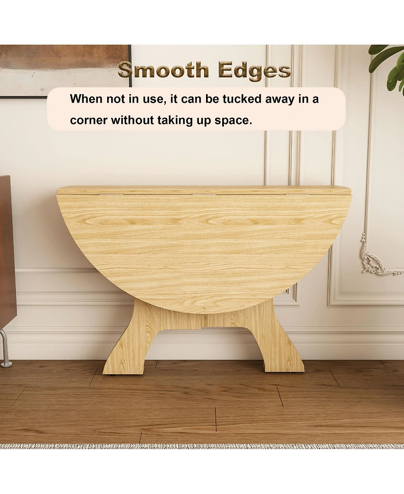 Rainsken Folding Dining Table, Round Mdf Drop Leaf Table for 2–4 People, for Kitchen, Balcony, or Small Apartments